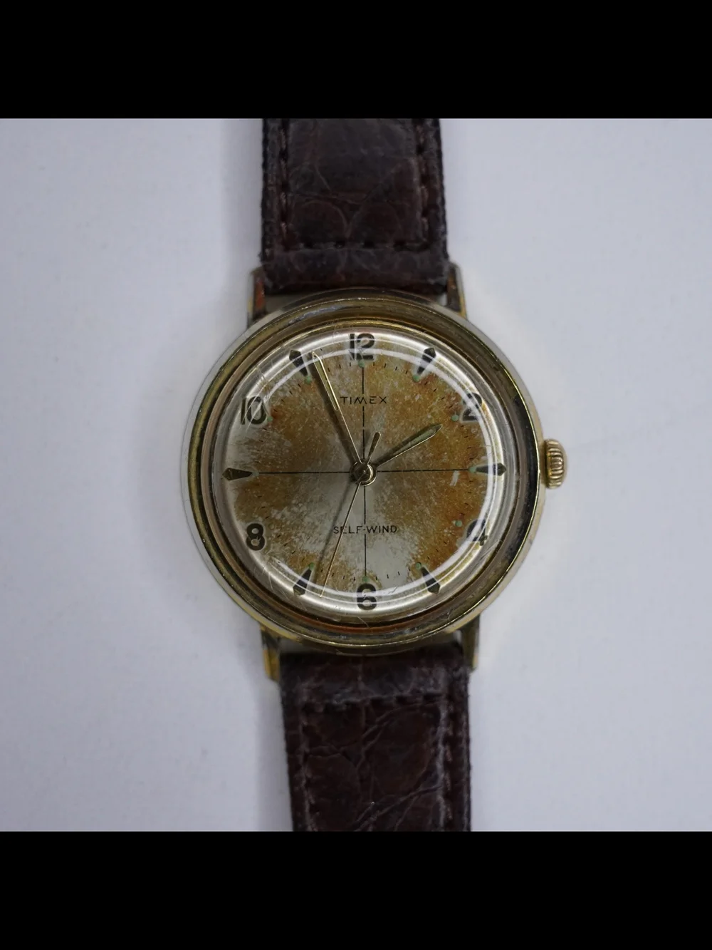 Vintage Timex Self-Wind Gold Tone Men’s Watch Runs Great Tropical Patina